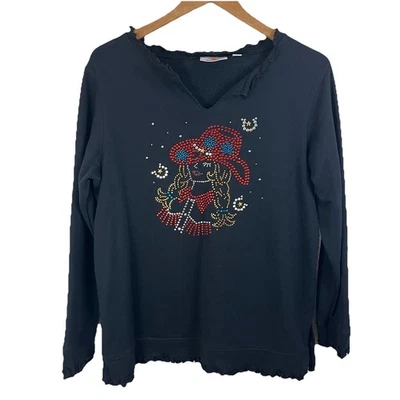 Moletom feminino Quaker Factory strass cowgirl M acabamento médio alface - Imagem 1 de 4