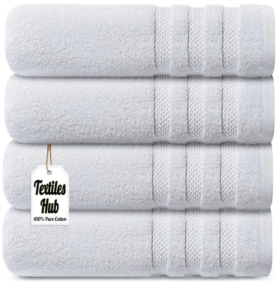 TEXTILES HUB 4X White Bath Towels 100% Egyptian Cotton Premium Soft Spa Hotel Quality Towels