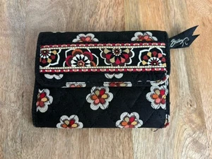 Vera Bradley Pirouette Euro Wallet Black Orange Red Floral Quilte - Picture 1 of 6