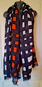 NEU Marimekko leichter Schal Tuch 100% Flachs schwarz weiß orange geometrisch - Bild 1 von 15