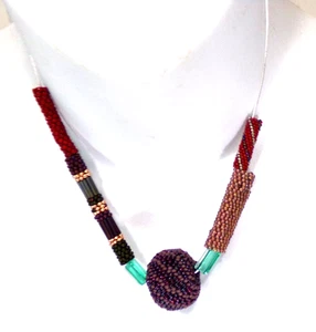 UNIQUE BEADWORK NECKLACE ON SILVER PLATE CHAIN 18" XY1 J88CR CL88CR - Picture 1 of 7