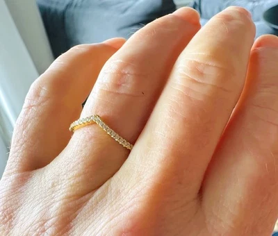 Yellow Gold Plated Geometric Chevron Ring Minimalist Stack Ring .925 Size 10 - Image 1 of 4