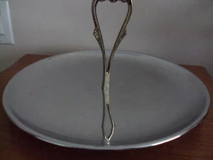 Vintage Kromex Chrome Tidbit Round Serving Tray Platter w/ Handle in Center 13"D - Picture 1 of 12