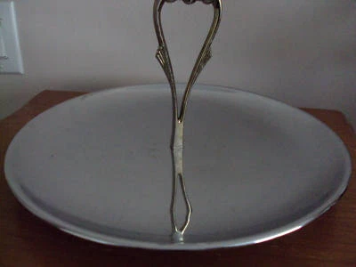 Vintage Kromex Chrome Tidbit Round Serving Tray Platter w/ Handle in Center 13"D - Image 1 of 4