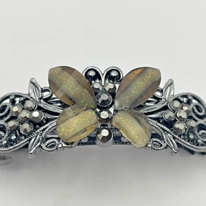 Schmetterling Haarspange Gun Metal Silber/Schwarz Blumen Wirbel 3 1/2 Zoll - Bild 1 von 7