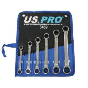 US PRO Metric Ratchet Spanner Set 6pc Double Ring Gear Wrench Spanners 8-19mm - Picture 1 of 13