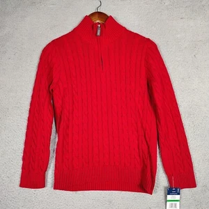 Izod Sweater Boy's Large 14/16 Regular Red Cable Knit Long Sleeve 1/4 Zip NWT - Picture 1 of 11