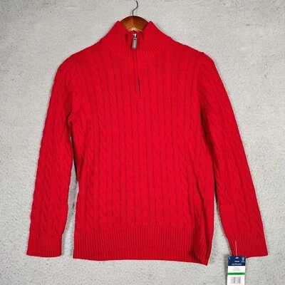Suéter Izod Niño Grande 14/16 Regular Rojo Tejido con Cable Manga Larga 1/4 Cremallera Nuevo con Etiquetas Foto 1 de 4