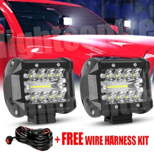 Pair 4 Inch LED Work Light Bar Spot Flood Pods fit for Jeep ATV with Wiring Kit - Picture 1 of 13