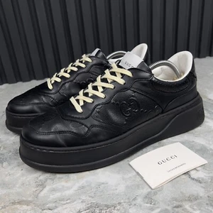 Gucci Chunky GG Embossed Logo Trainer Sneaker Black Leather 9 G or 9.5 US 43 EUR - Picture 1 of 14