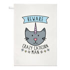 Beware Crazy Caticorn Man Tea Towel Dish Cloth - Cat Unicorn Funny Animal Cute