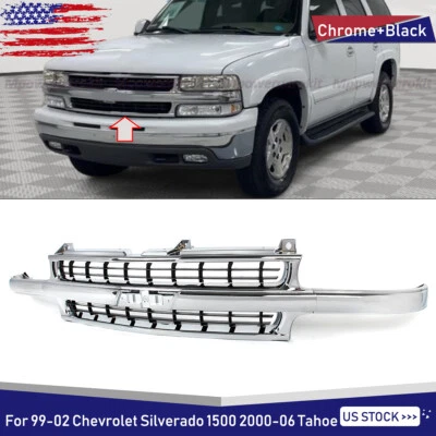 For 99-2002 Chevrolet Silverado 1500 2000-2006 Tahoe Chrome Front Bumper Grille Foto 1 de 4