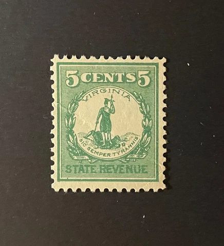 Virginia State Revenue - 5 cents green #L1 - used - crease - VA Cover