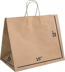 200 Pcs Brown Paper Gift Bags 15x10x12 - Handles for Shopping, Grocery, Gift - Picture 1 of 7