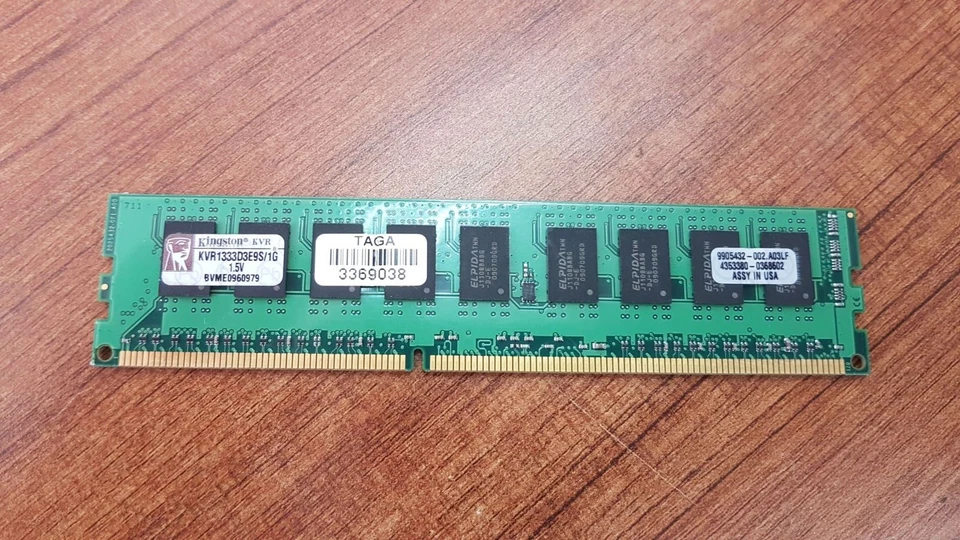 LOT OF 2 PCS. KINGSTON KVR1333D3E9S/1G 1GB 1Rx8 128M x 72-Bit PC3-10600 CL9 ECC  - Image 1 of 1