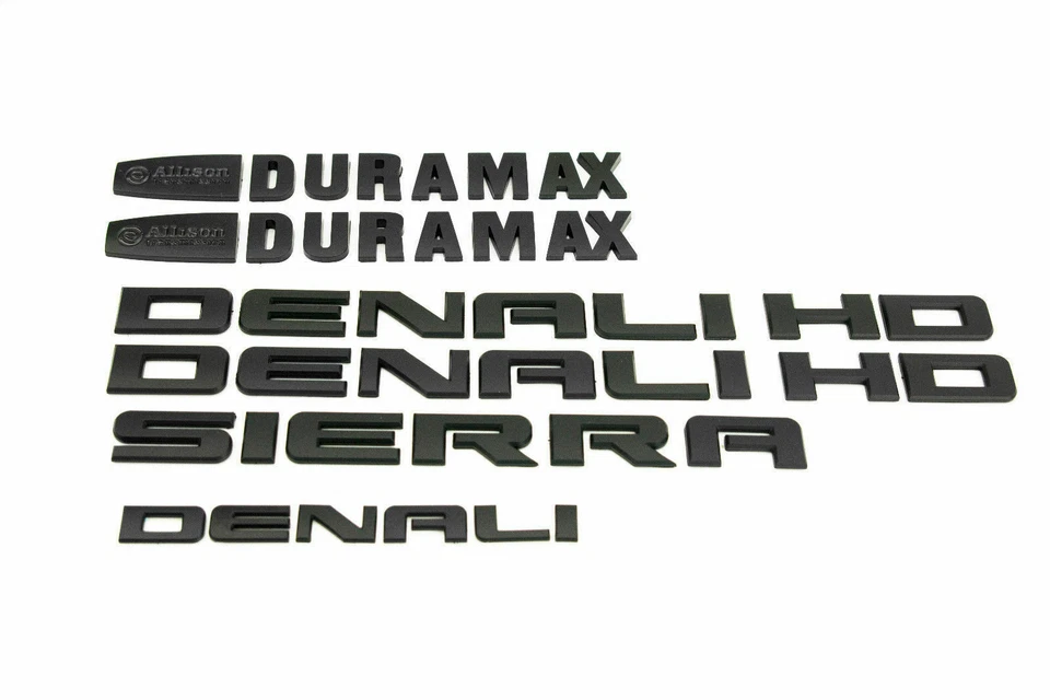 New 11-19 Matte Black GMC Sierra Denali Duramax 2500HD 3500HD Badges Emblem Set - Image 1 of 1