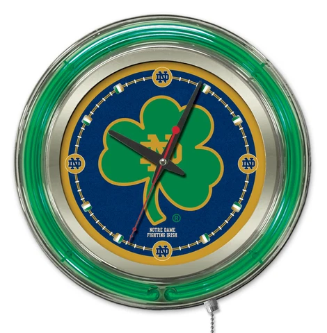 Notre Dame Fighting Irish HBS Neon Shamrock Battery Powered Wall Clock (15") Cover