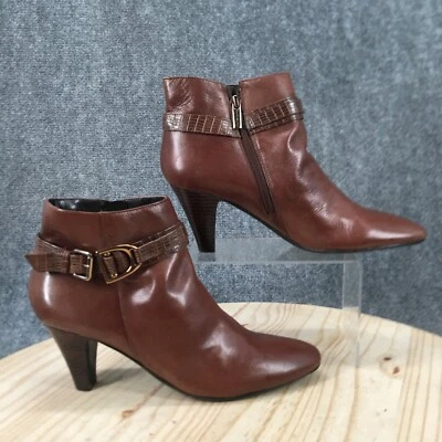 Botas Bandolino Mujer 10 Motociclista Marrón Imitación Cuero Hebilla Cremallera Lateral Tacones Cono Foto 1 de 4