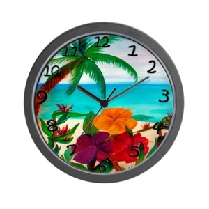 CafePress Tropical Floral Beach 10" Wall Clock (691242622) - Picture 1 of 5