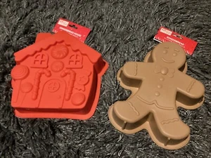 BNWT New 2 x Christmas Silicone Cake Mould - Non Stick - Gingerbread House & Man - Picture 1 of 4