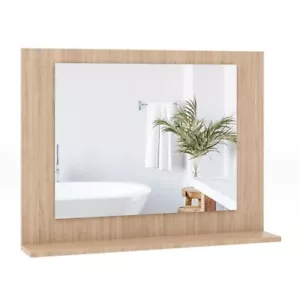 Rectangular Home Decor Wall-Mounted Bathroom Mirror W/Storage Shelf & Wood Frame - Picture 1 of 9