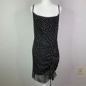 Pretty Little Things Dress Women Size 14 Black Mesh Polka Dot Ruched Bodycon - Picture 1 of 12