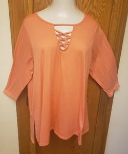 Bobbie Brooks Plus Size 3X Tunic Top bust 50" apricot soft stretchy lattice - Picture 1 of 6
