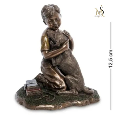 Cute Boy and his Dog Table Statue Figure Polystone Bronze Home Decor Gift Italy - Image 1 of 3