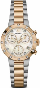 Reloj de vestir para mujer Bulova 98R210 19 diamantes blanco MOP esfera cronógrafo - Imagen 1 de 3