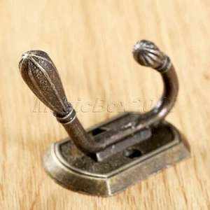 Antique Bronze Wall Double Hook Racks Room Door Towel Hat Coat Hanger Holder - Picture 1 of 11