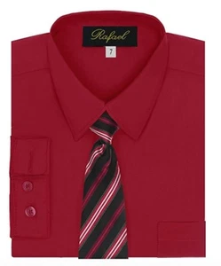 Boy's Dress Shirt & Tie Set Long Sleeve- Many Colors Available - Picture 1 of 32