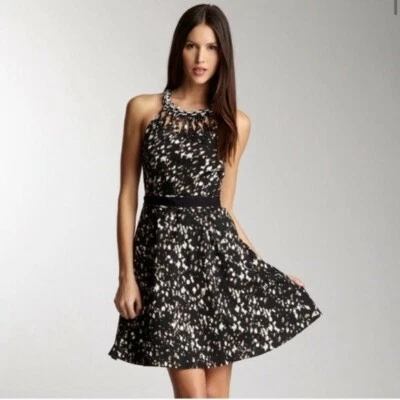 $398 Elie Tahari Y2K Vintage Negro Blanco Bryce Acampanado Mini Vestido Recortado 6 Nuevo con Etiquetas Foto 1 de 4