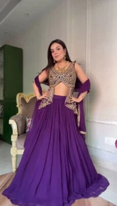 Stunning Look Heavy Faux Georgette Top Lehenga With Dupatta For Wedding & Party - Picture 1 of 16