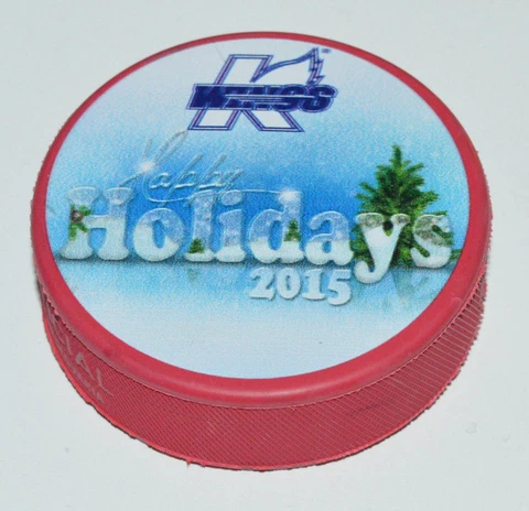 KALAMAZOO WINGS Happy Holidays 2015 ECHL HOCKEY SOUVENIR RED COLORED PUCK Cover