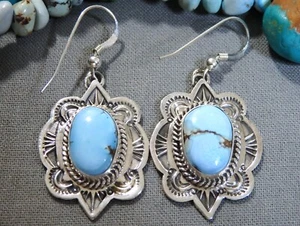 NAVAJO Carol Willie GOLDEN HILLS TURQUOISE Sterling Silver EARRINGS signed - Picture 1 of 5