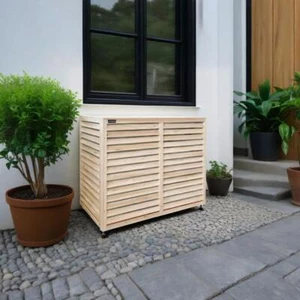 Wärmepumpe Verkleidung aus Holz in natur Klimaanlage Sichtschutz für Außengeräte - Bild 1 von 9