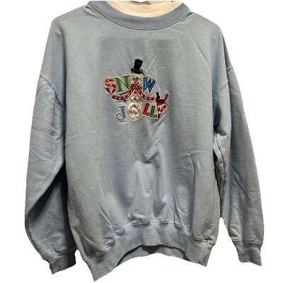 Ladies Vintage Blue Winter Theme Sweatshirt Snow Jolly See Details Size Medium - Imagem 1 de 4