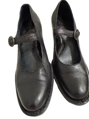 Vintage 90s Black Leather Mary Jane Shoes Grunge Academia Born Womens 6 Block - Image 1 of 4