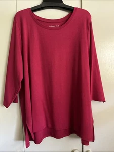 Coldwater Creek 2X Shirt Top Raspberry Pink Scoop Neck 3/4 Sleeve Best Cotton - Picture 1 of 8