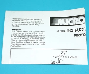 MICRONAUTS ORIGINAL SPARE INSTRUCTIONS PHOTON SLED USA 1977 MEGO CORP - Picture 1 of 2