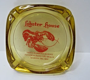 Vtg Amber Glass Ashtray Lobster House Santa Barbara Hawaii Marina Del Ray #SN - Picture 1 of 8
