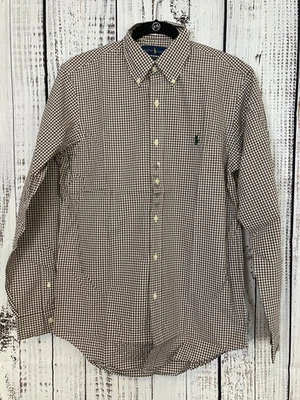 NUEVO CON ETIQUETAS Ralph Lauren Polo Clásico Guinga Cuadros Camisa de Vestir con Botones, Marrón, S Foto 1 de 4