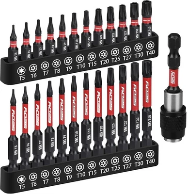25pc Torx Bit Set T5-T40 Security Star Bits Magnetic Impact Screwdriver Kit - Image 1 of 4