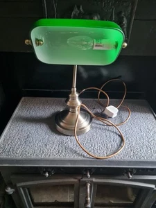 Vintage Brass Bankers Desk Touch Lamp With Green Glass Shade - Picture 1 of 5