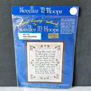 Irish Blessing Linen Embroidery Sampler Kit Needles 'N Hoops 15" x 18"-Started - Picture 1 of 6