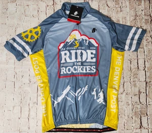 Hincapie Radtrikot, blau gelb, Ride the Rockies, 2014, Herren L, Neu mit Etikett - Bild 1 von 7