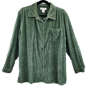 Vintage Chadwick’s Green 100% Cotton Corduroy Button-Up Shirt Women’s Size L - Picture 1 of 5