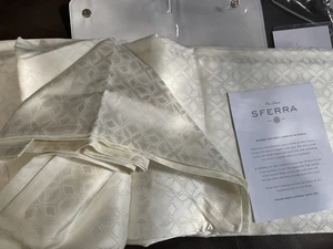 $2277 SFERRA Italy NWT Giza-45 Jacquard Quatrefoil Queen Duvet Cover IVORY - Picture 1 of 8