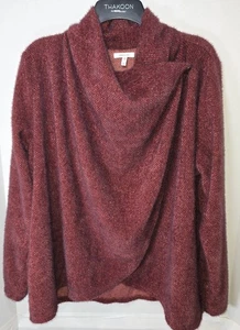 Maurices 0x (14-16) Classic Burgundy Dressy Crossover Front Button Fuzzy Sweater - Picture 1 of 9