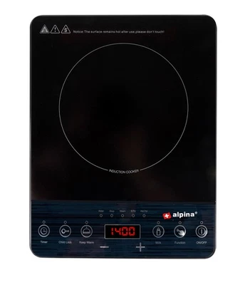ALPINA Einzel Induktion Kochplatte Kochfeld Timer Herdplatte 2000W tragbar Camping